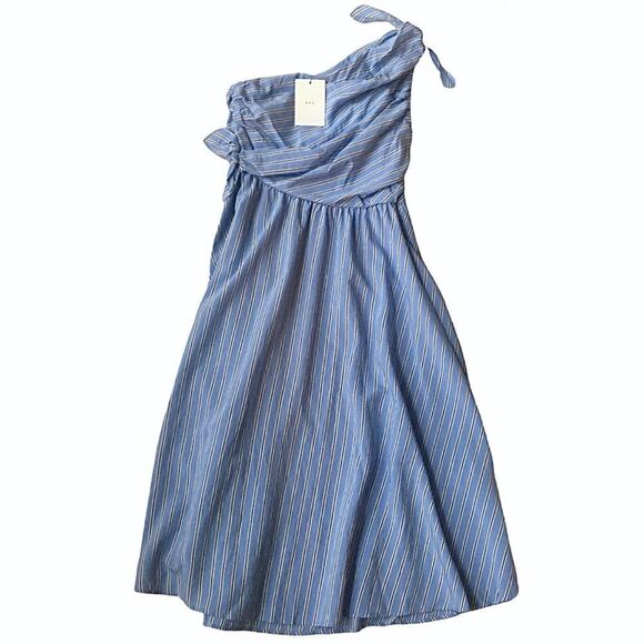 A.L.C Cabrera Dress Striped One Shoulder A-Line Size 10 Blue White Sleeveless - Picture 2 of 8